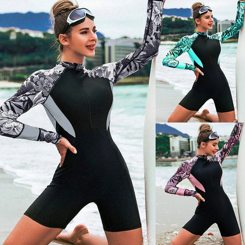 Damen Surfanzug mit langen Ärmeln und floralem Design Drune