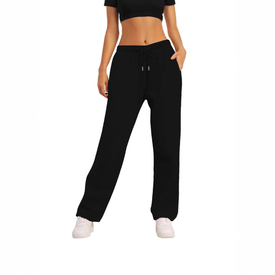 Damen nan weite High‑Waist Loungewear‑Jogginghose mit elastischem Bund Kordelzug und Seitentaschen Drune