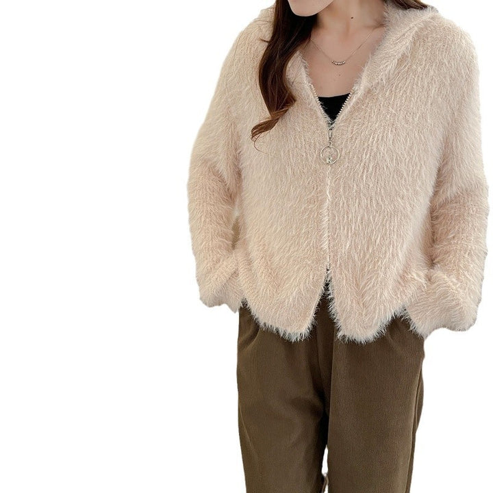 Damen kuschelige Strickjacke mit Kapuze und weichem Material Drune