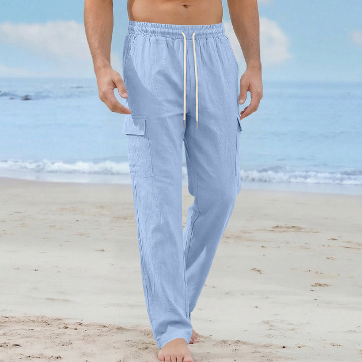 Herren Cargo-Strandhose aus Leinenmix mit elastischem Bund und Kordelzug Drune