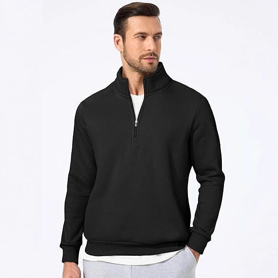 Herren nan halbzip Pullover aus schwerer Baumwollmischung mit hohem Stehkragen und gerippten Bündchen Drune