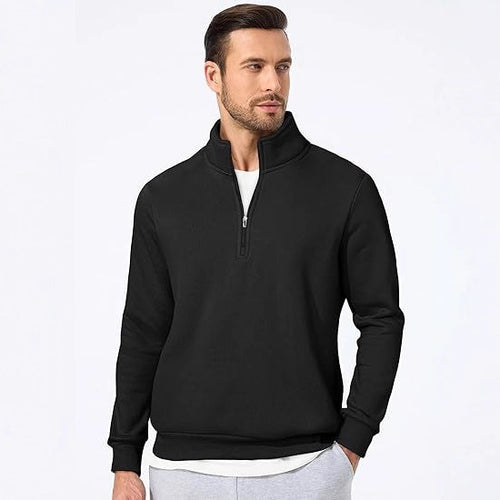 Herren nan halbzip Pullover aus schwerer Baumwollmischung mit hohem Stehkragen und gerippten Bündchen Drune