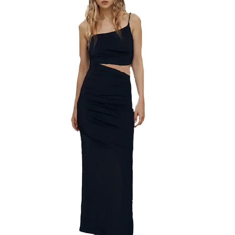 Damen Elegantes Cut-Out Maxikleid mit asymmetrischem Design und Raffung Drune