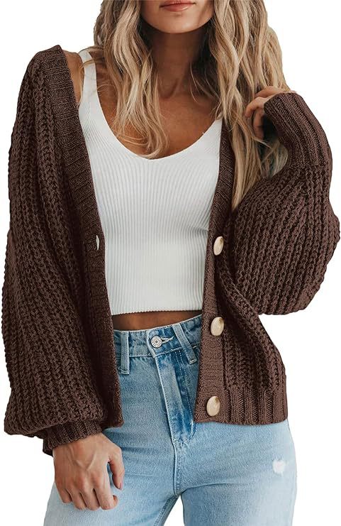 Damen Strickjacke mit Ballonärmeln Drune