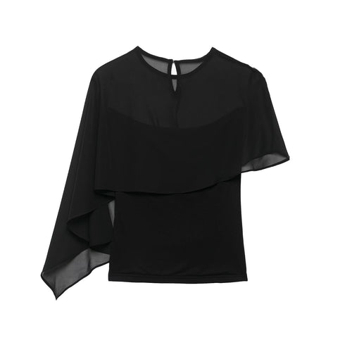 Damen Asymmetrisches Chiffon-Cape Top mit einseitiger Schulterpartie Drune