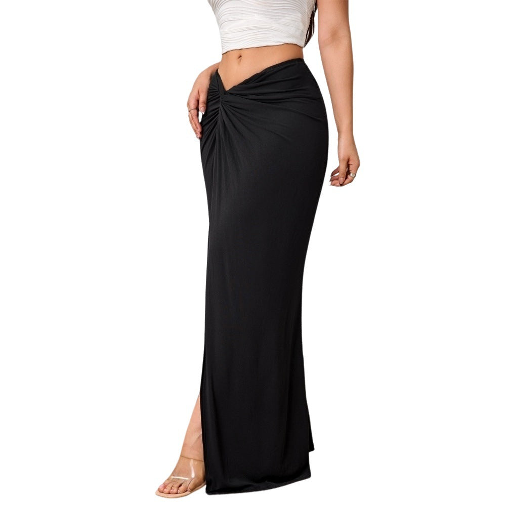 Damen Maxirock mit Twist-Knoten und Seitenschlitz hoher Bund elastischer Jersey Drune