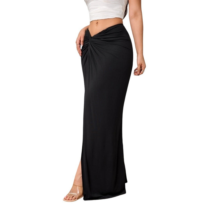 Damen Maxirock mit Twist-Knoten und Seitenschlitz hoher Bund elastischer Jersey Drune