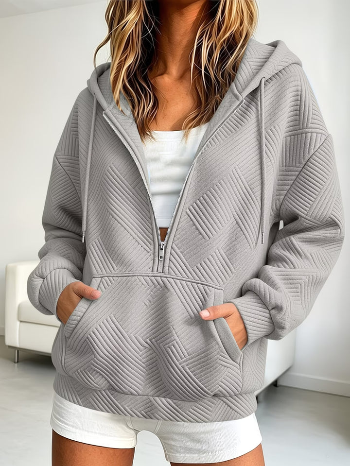Damen Gequilteter Half-Zip Kapuzenpullover mit geometrischer Steppstruktur Drune