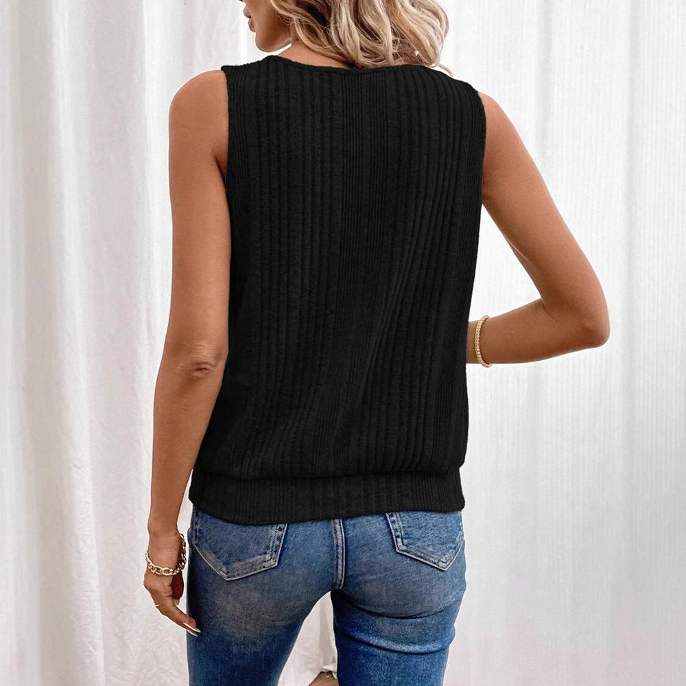 Damen nan geripptes ärmelloses Stricktop mit Schlitz-Detail und Schmuckverschluss Drune