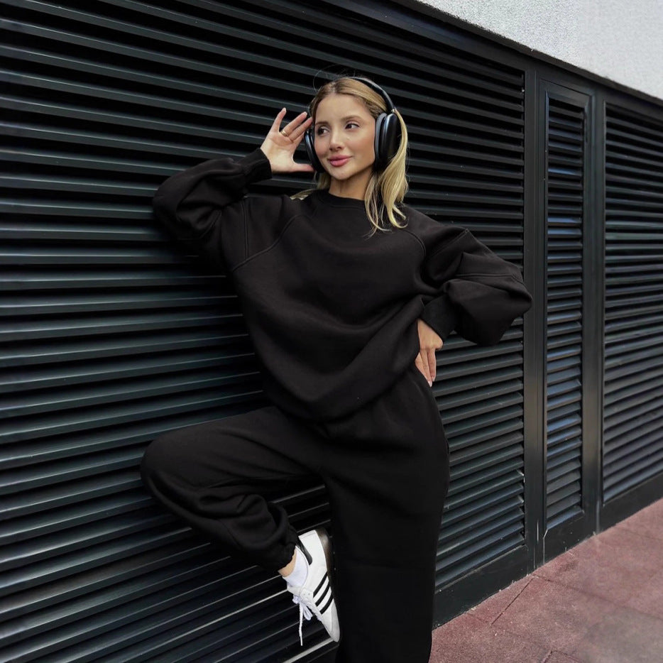 Damen Oversized Sweatshirt- und Palazzo-Jogginghose Set aus schwerem Baumwollfleece Drune