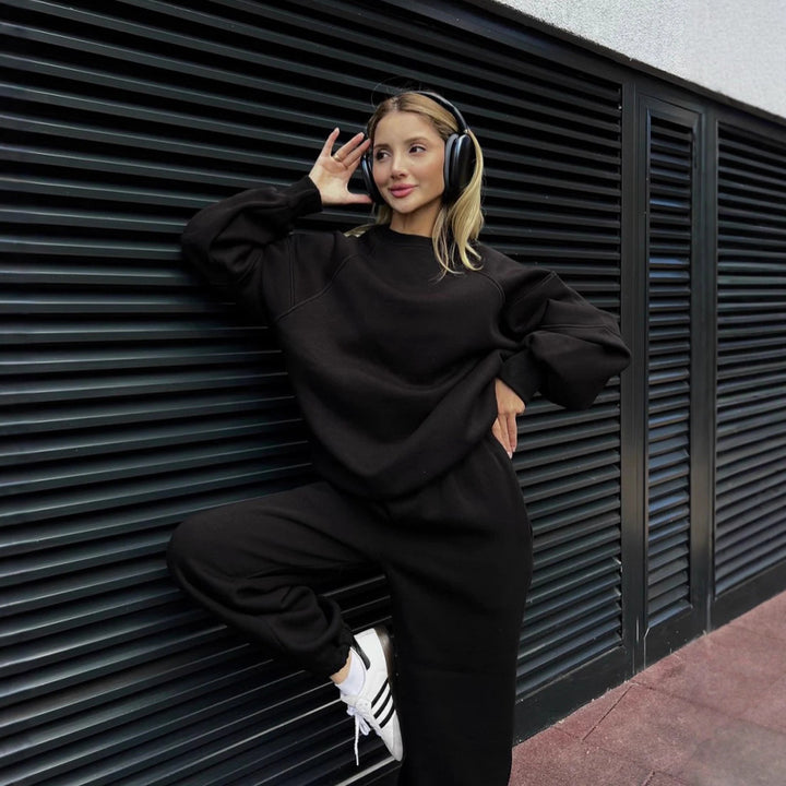 Damen Oversized Sweatshirt- und Palazzo-Jogginghose Set aus schwerem Baumwollfleece Drune
