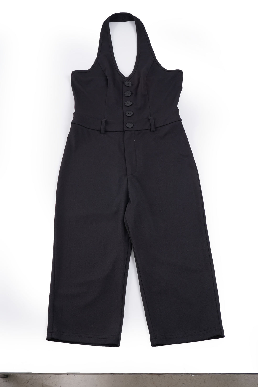 Damen figurbetonter Jumpsuit mit elegantem Halterneck und Knopfleiste Drune