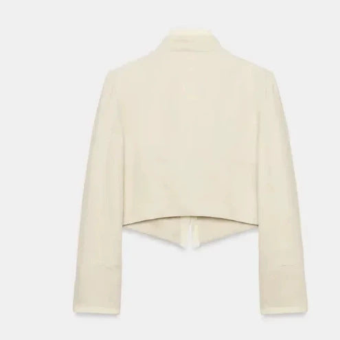 Damen Cropped Militärblouson mit Stehkragen, Zierknopfreihe und plissierten Ärmeln Drune