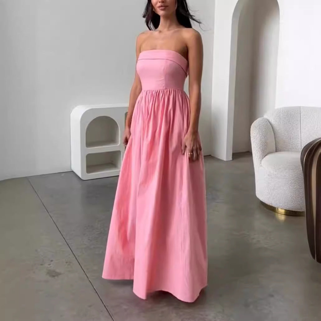 Damen Elegantes Bustier-Maxikleid mit fließendem Rock Drune