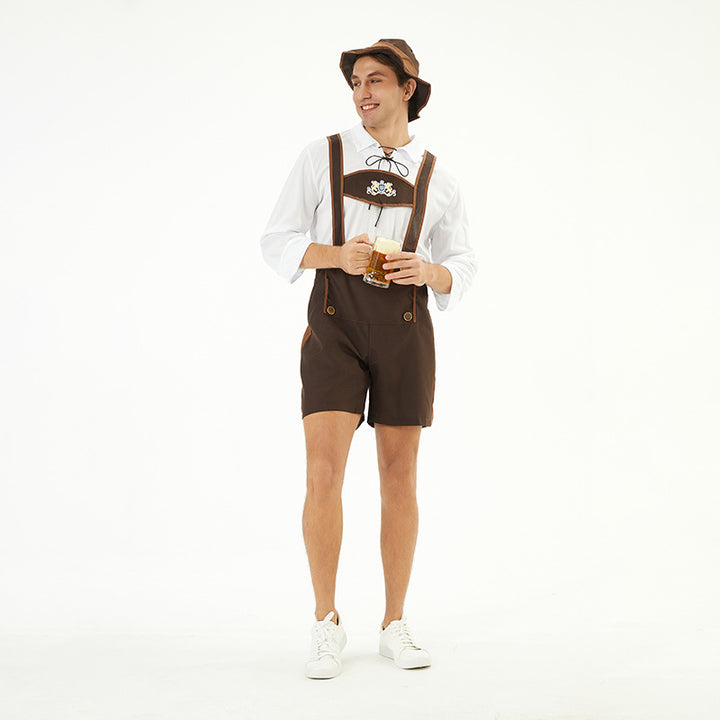 Herren nan traditionelle Kurzlederhose mit verstellbaren Trägern und dekorativem Brustlatz Drune