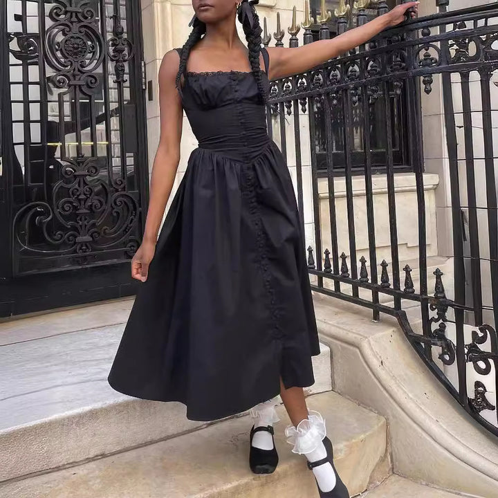 Damen Maxi-Kleid mit knöpfbarem Oberteil und schwingendem Rock Drune