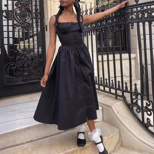 Damen Maxi-Kleid mit knöpfbarem Oberteil und schwingendem Rock Drune
