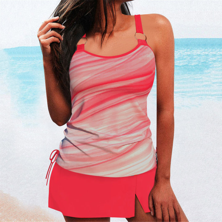 Damen Tankini-Set mit elegantem Wickelrock und dekorativen Riemen Drune