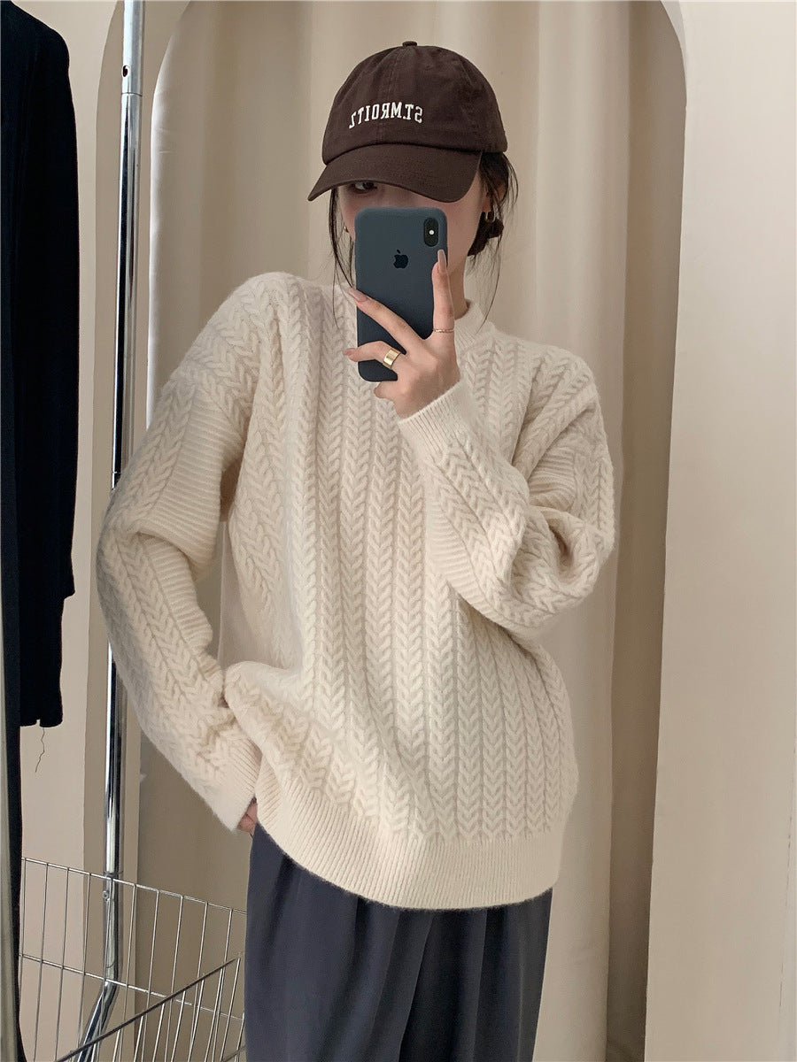 Damen Strickpullover mit strukturierter Zopfmusterung und lässigem Schnitt Drune