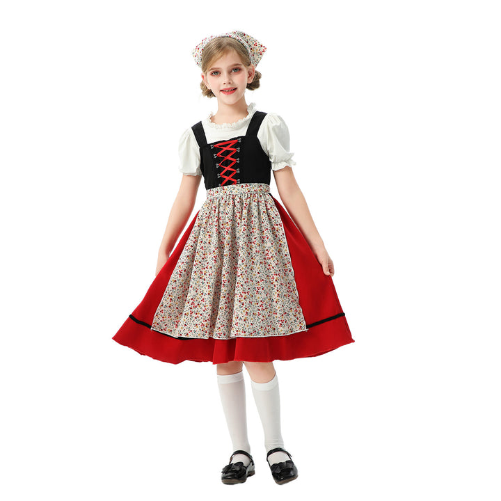 Damen nan traditionelles Kinderdirndl mit Schürze und Kopftuch Drune
