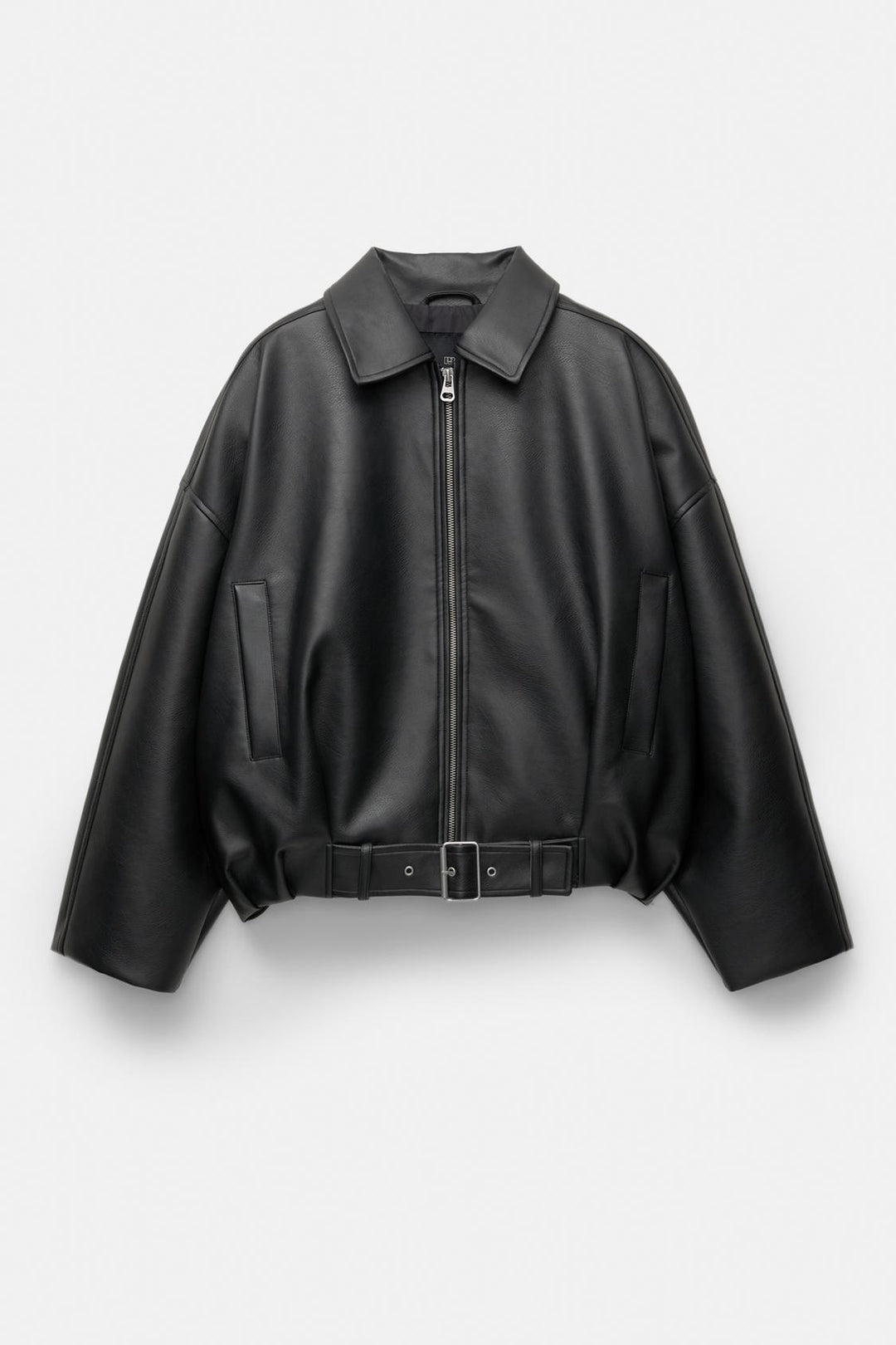 Damen lässige Kunstlederjacke mit breitem Kragen und Gürtel Drune