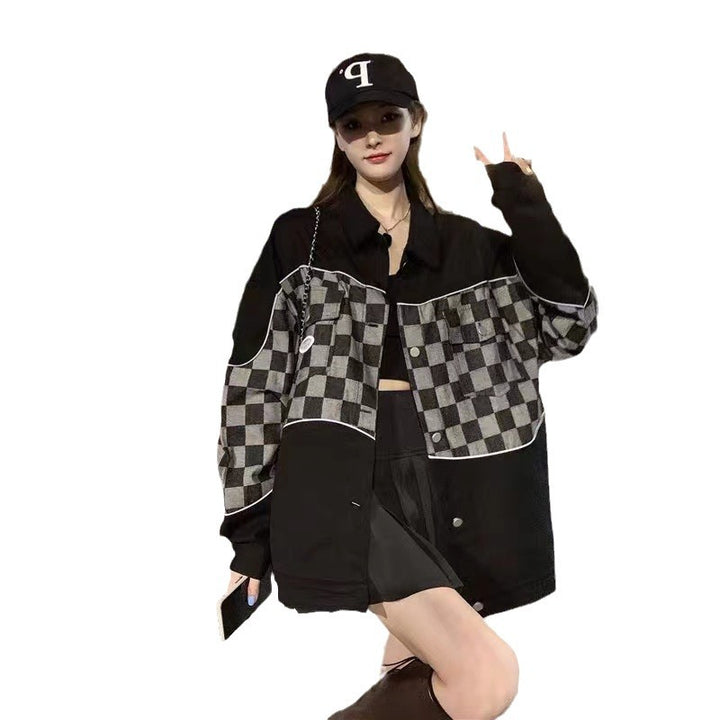 Damen Oversize-Hemdjacke mit Schachbrettmuster Drune