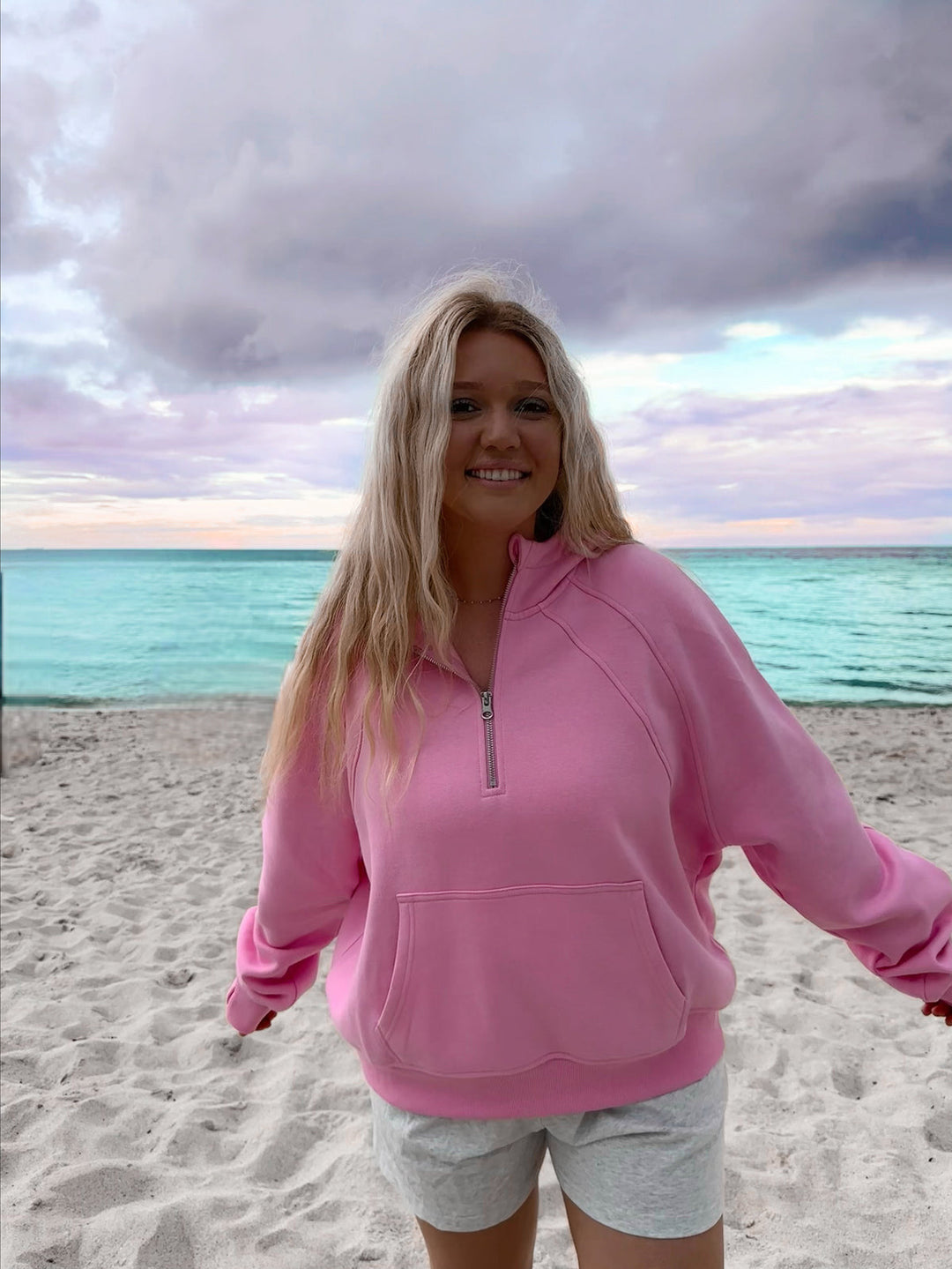 Damen Relaxed Halb-Reißverschluss Hoodie aus Bio-Baumwolle mit Kängurutasche und Raglanärmeln Drune