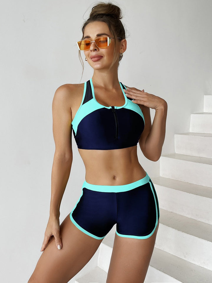Damen Sportliches Bikini-Set mit hochfunktionalem Oberteil und Shorts Drune