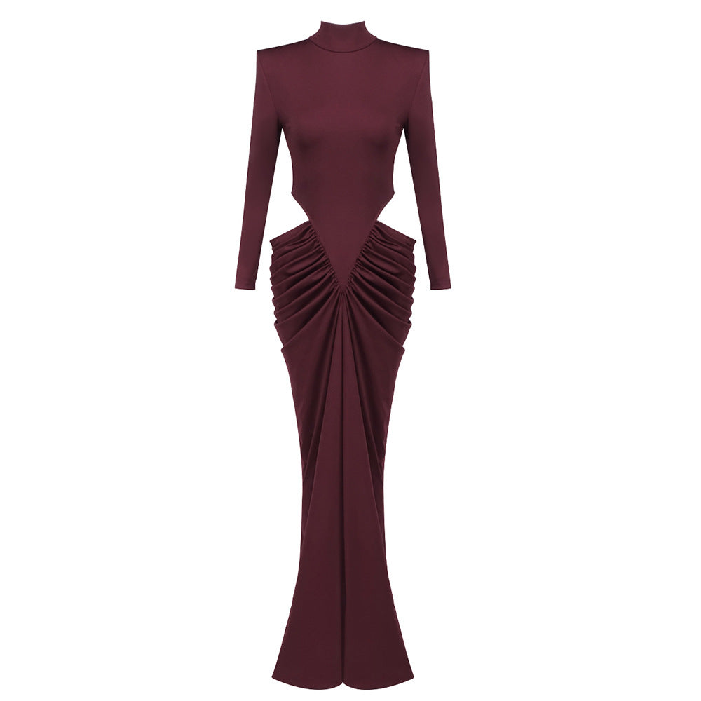 Damen elegantes langärmliges Kleid mit raffiniertem Drapierungseffekt Drune