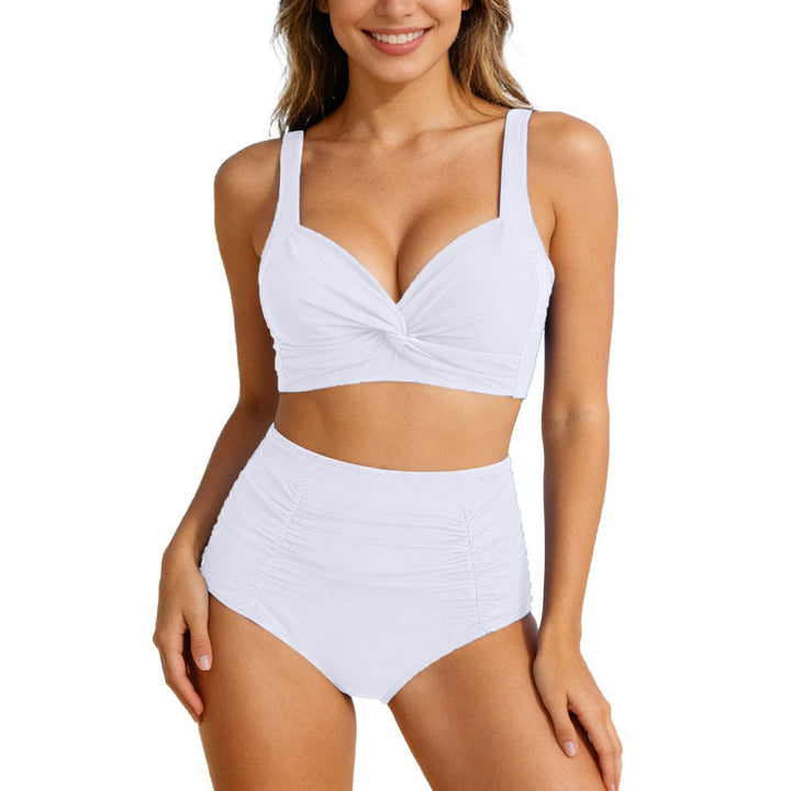 Damen Hochgeschnittenes Bikini-Set mit Wickeloberteil und Raffungen Drune