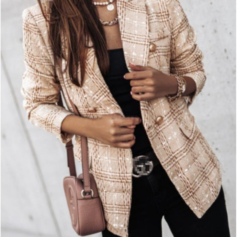 Damen Tweed-Blazer im Glencheck mit doppelreihiger Knopfleiste Drune