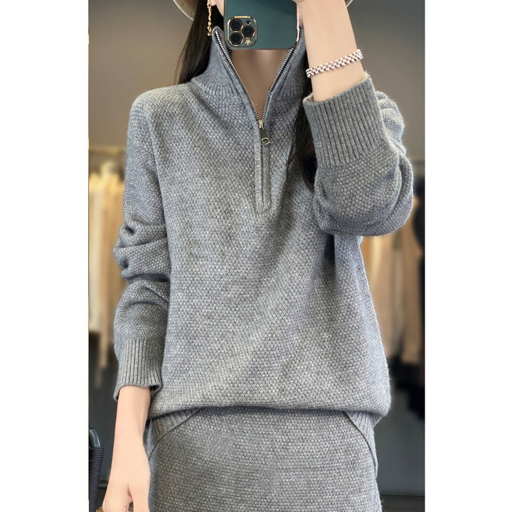 Damen Strickpullover mit hochschließendem Kragen und Reißverschluss Drune