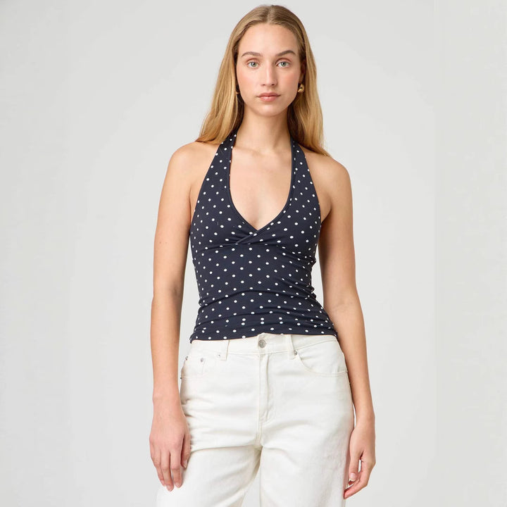 Damen Halter-Top mit Punktmuster und V-Ausschnitt Drune