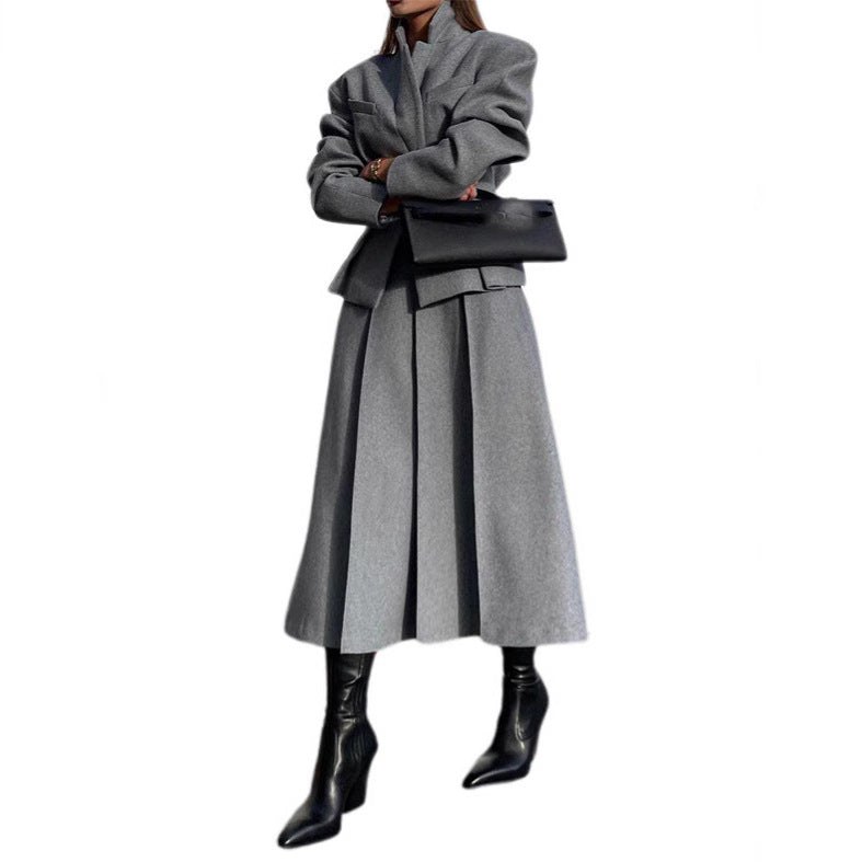 Damen elegante Oversize-Jacke mit hohem Kragen und strukturierten Ärmeln Drune