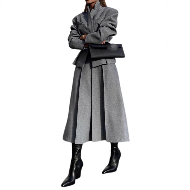 Damen elegante Oversize-Jacke mit hohem Kragen und strukturierten Ärmeln Drune