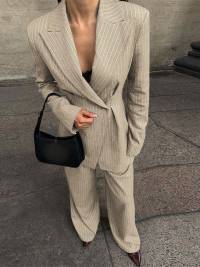 Damen elegantes Zweiteiler-Anzug-Set mit doppelter Knopfverschluss und weitem Bein Drune
