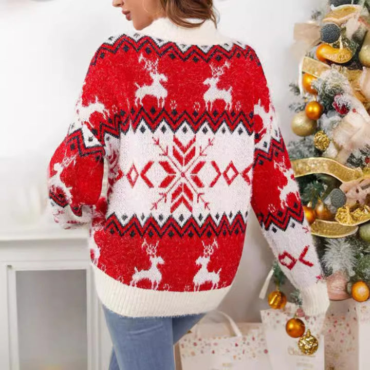 Damen Strickpullover mit festlichem Norweger-Muster und hohem Kragen Drune
