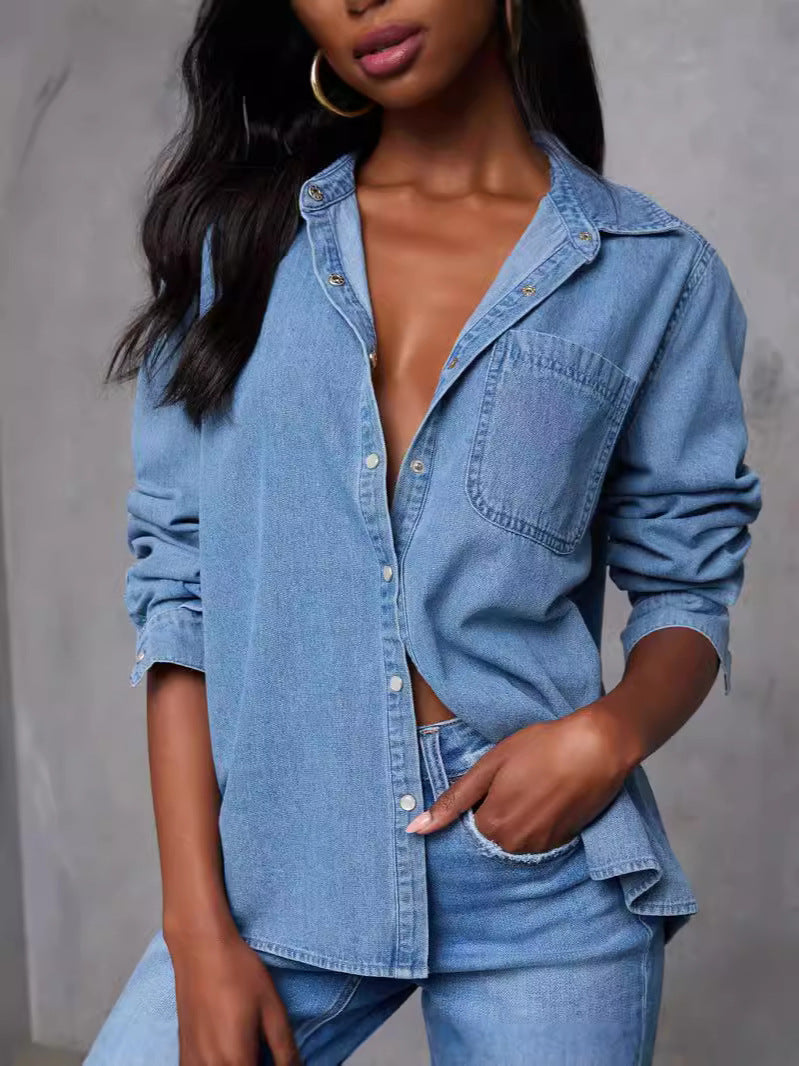 Damen Jeanshemd mit lässigem Schnitt und praktischen Brusttaschen Drune