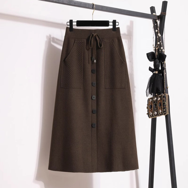 Damen Eleganter Midirock mit praktischen Taschen und Knopfdetails Drune