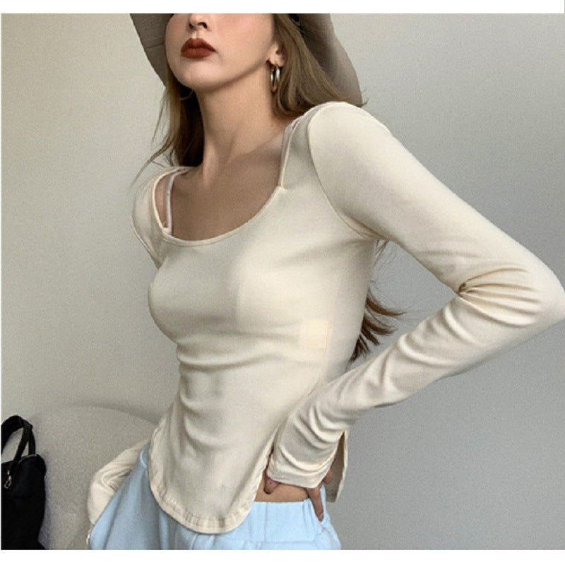 Damen langärmliges Oberteil mit elegantem Ausschnitt und asymmetrischem Design