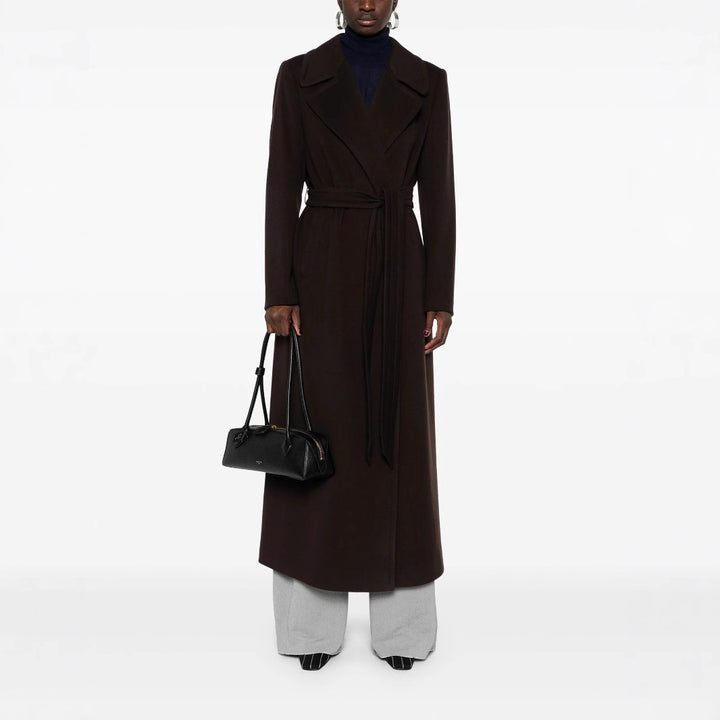 Damen Langer Wickelcoat aus Wollmix mit Bindegürtel und breitem Revers Drune