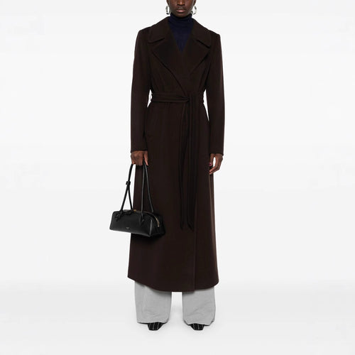Damen Langer Wickelcoat aus Wollmix mit Bindegürtel und breitem Revers Drune