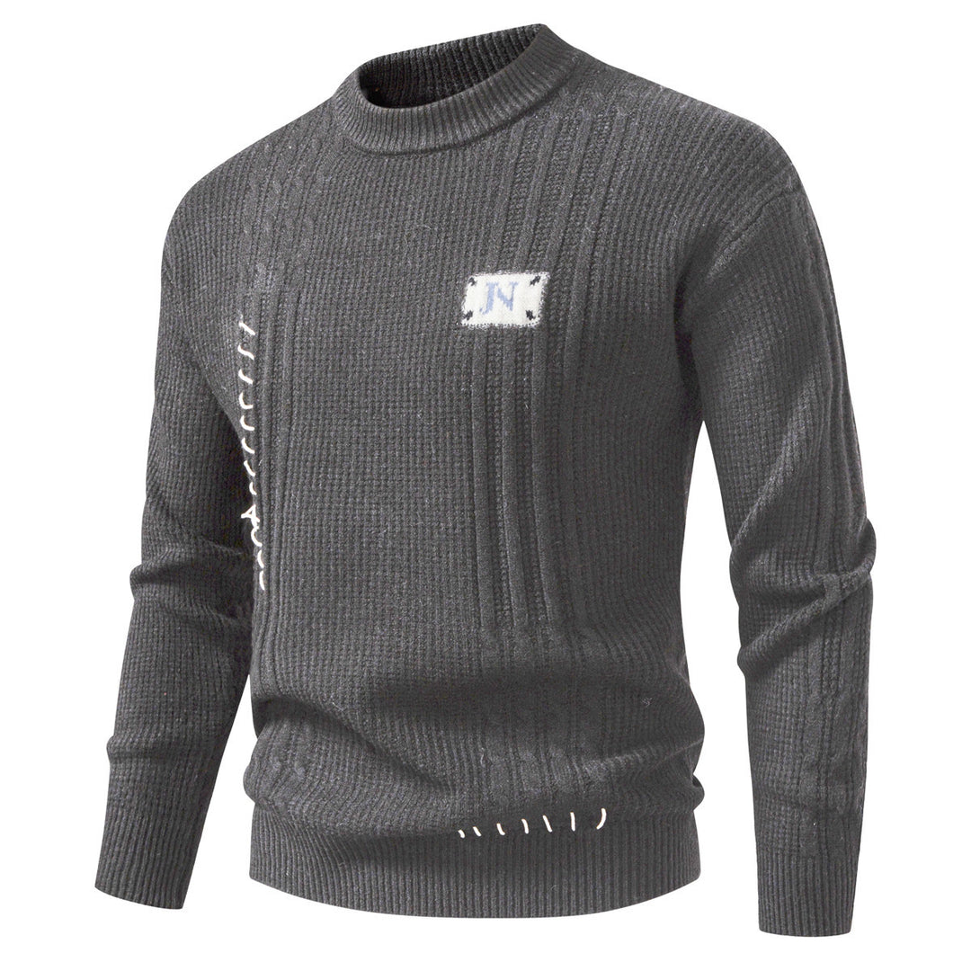 Herren Strukturiertes Rippstrick-Pullover mit Ziernähten und Logo‑Patch Drune
