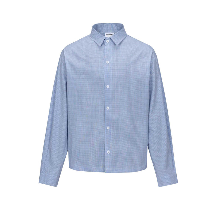 Herren Kurzgeschnittenes Cropped-Hemd im Boxy-Cut mit Mini-Karo und verdeckter Knopfleiste Drune