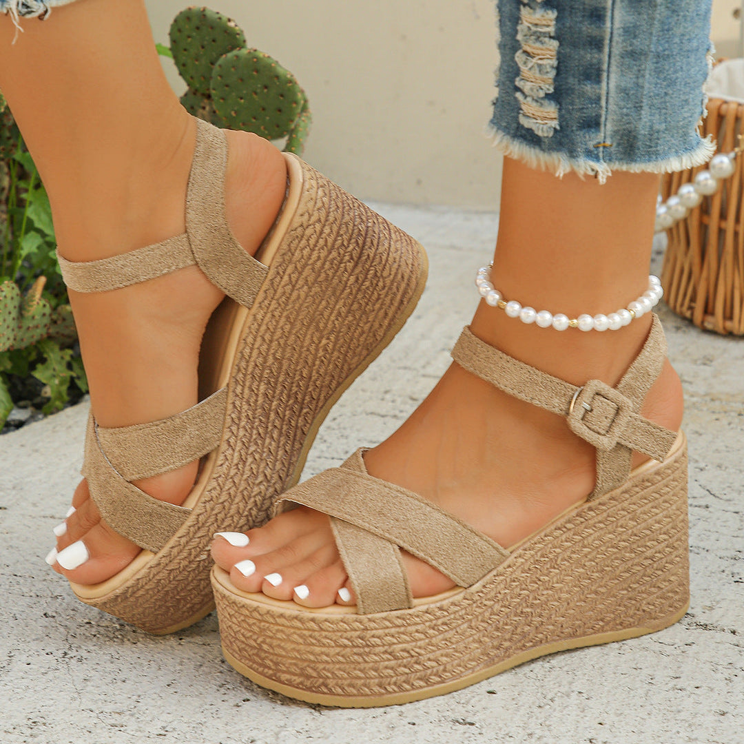 Damen elegante Plateau-Sandalen mit verstellbarem Riemen und komfortablem Fußbett Drune