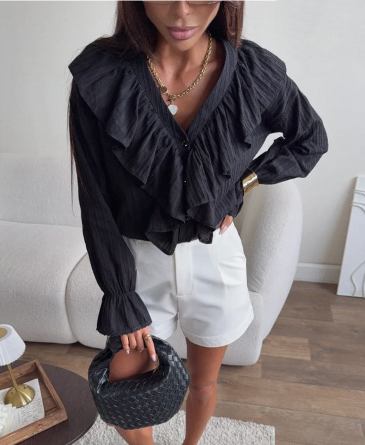 Damen Bluse mit Rüschen und Knopfleiste Drune