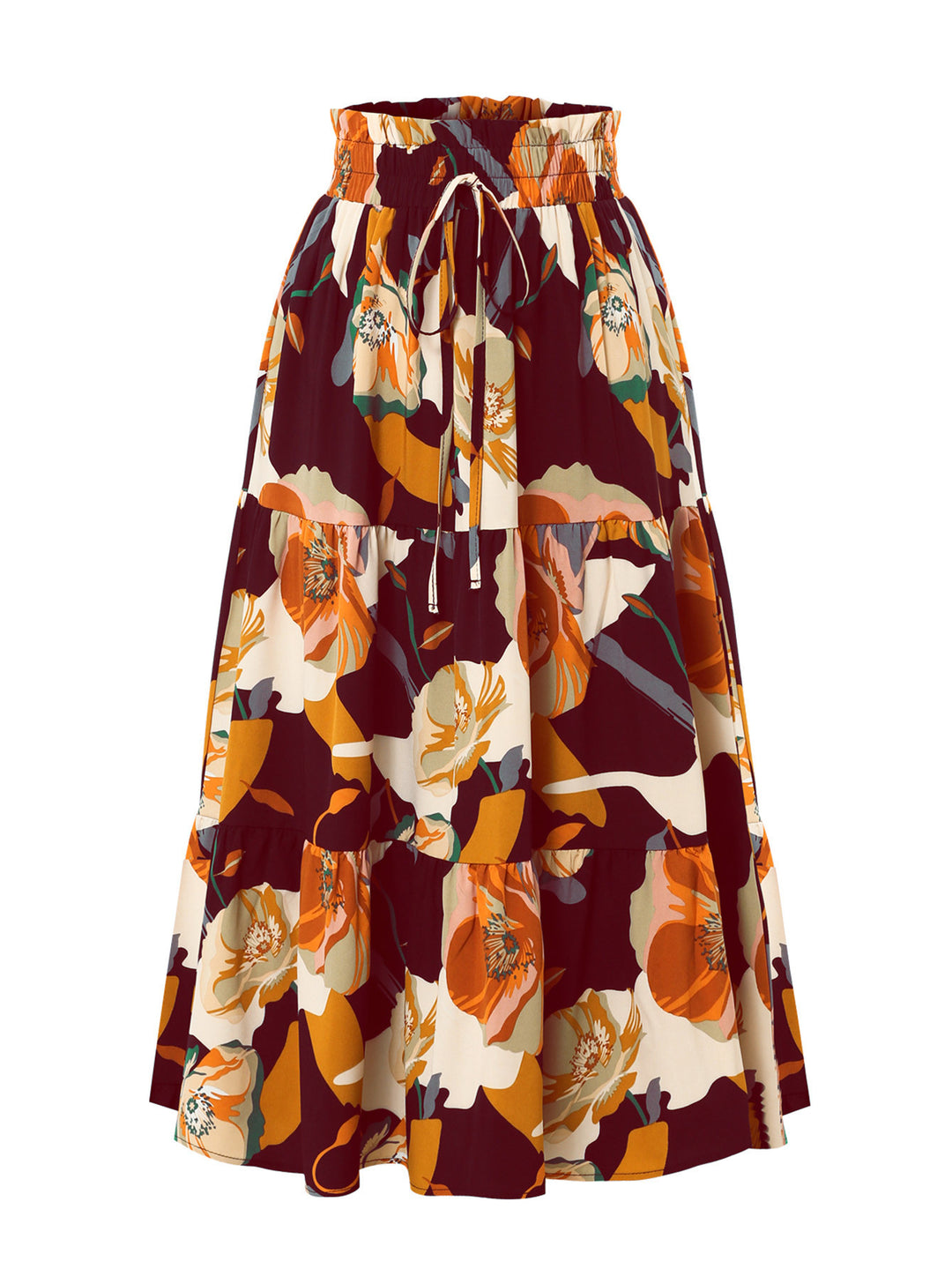 Damen Maxirock mit voluminösen Rüschen und floralem Print Drune