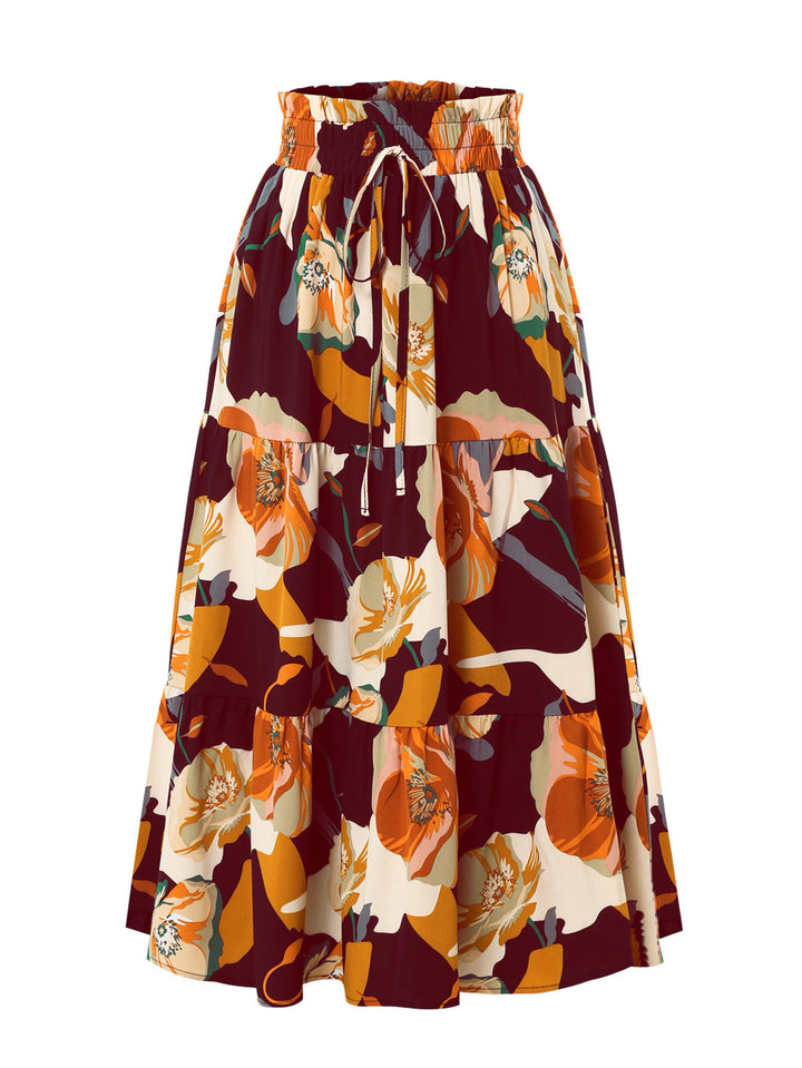 Damen Maxirock mit voluminösen Rüschen und floralem Print Drune