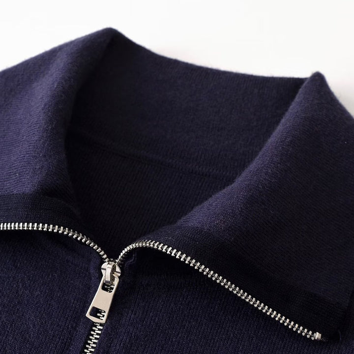 Damen Grobgestrickte Oversize-Zipjacke mit Stehkragen und aufgesetzten Taschen Drune