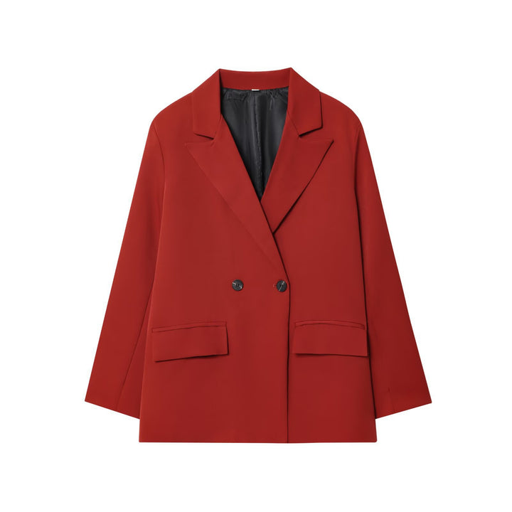 Damen Oversize Doppelreihiger Sakko-Blazer mit Pattentaschen Drune